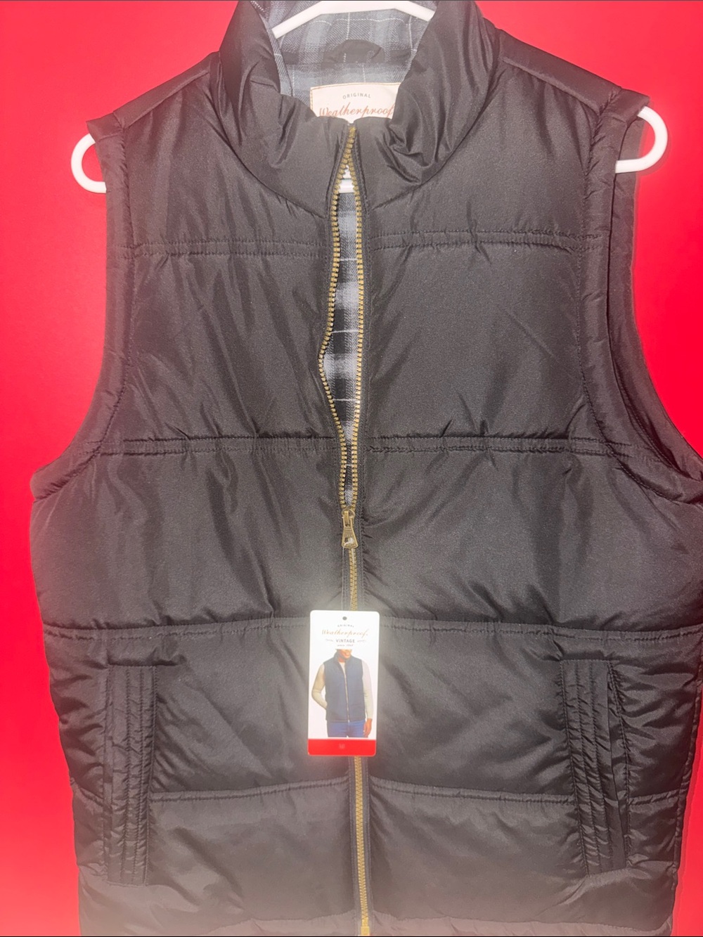 Weatherproof Black Quilted Vest with Gold Zip